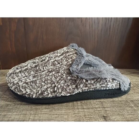 Dearfoams Women's Gray Cable Knit Chenille Clog Slide Size 7-8 Medium Slippers - Picture 3 of 7